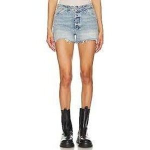 AllSaints Light Wash High Rise Denim Carpenter Shorts Raw Hem W30